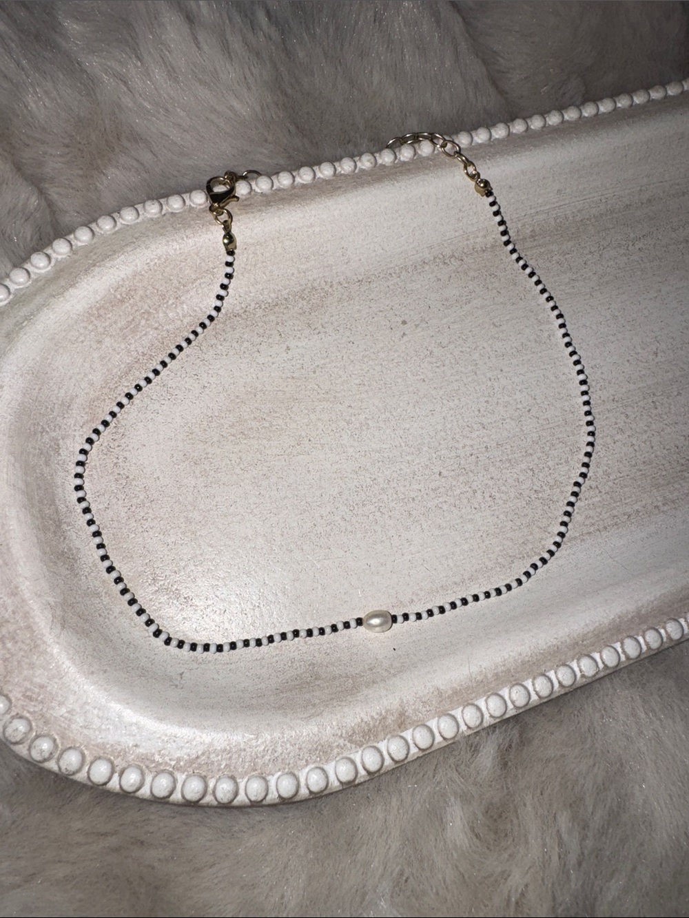 BaubleBar - Black and White Beaded Necklace with Single Pearl